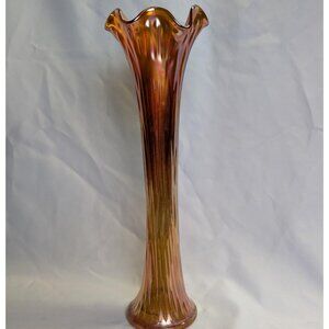 Fenton Glass Vintage #916 Fine Rib Vase Marigold Carnival Glass 17"